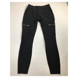 ATHLETA Black Mixed Fabric Zipper Pockets Pull On Drawstring Skinny Leg Pant